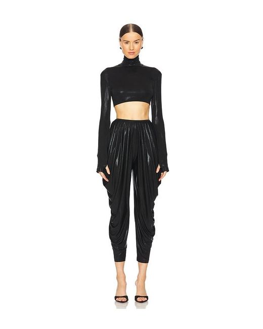 Norma Kamali Black Cropped Slim Fit Long Sleeve Turtleneck Top