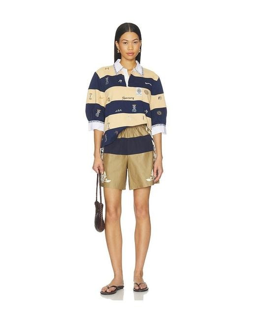 Sea Blue Juliet Embroided Short Sleeve Rugby Top