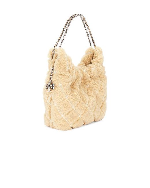 Tory Burch White Fleming Shearling Mini Hobo Bag