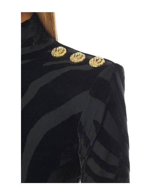 Balmain Black Buttoned Bouclette Zebra Top