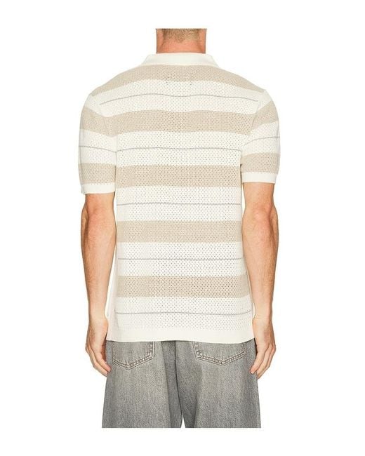 Reigning Champ White Cotton Linen Stripe Victor Polo for men