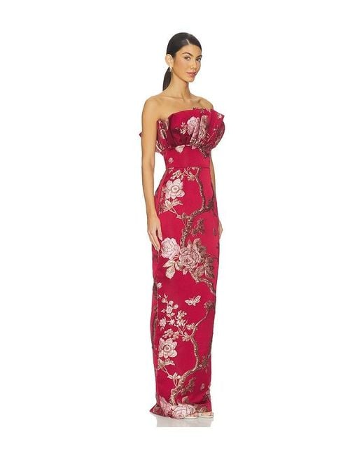 SAU LEE Red Noah Brocade Gown