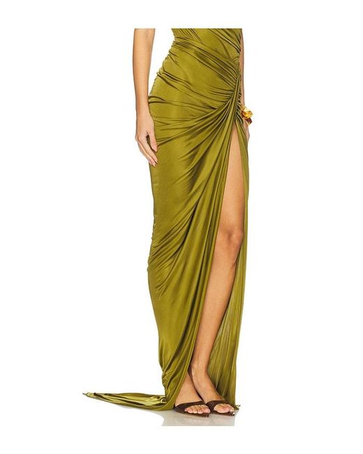 Atlein Yellow Draped Asymmetric Skirt