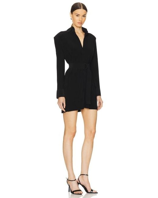 Norma Kamali Black Shirt Mini Dress With Shoulder Pads
