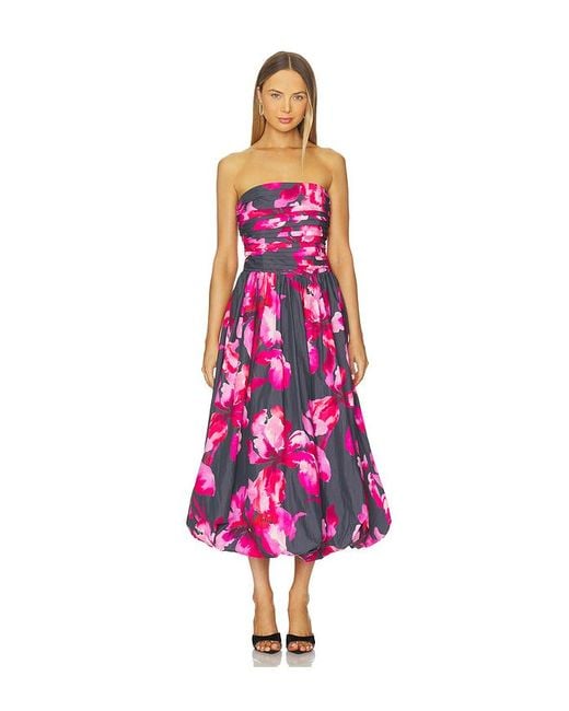 helena strapless midi dress in pink Elliatt's Helena Strapless Midi Dress in Floral Available in Size L Helena Strapless Dress In Floral is a stunning statement piece, designed to capture attention with its delicate yet bold floral details
