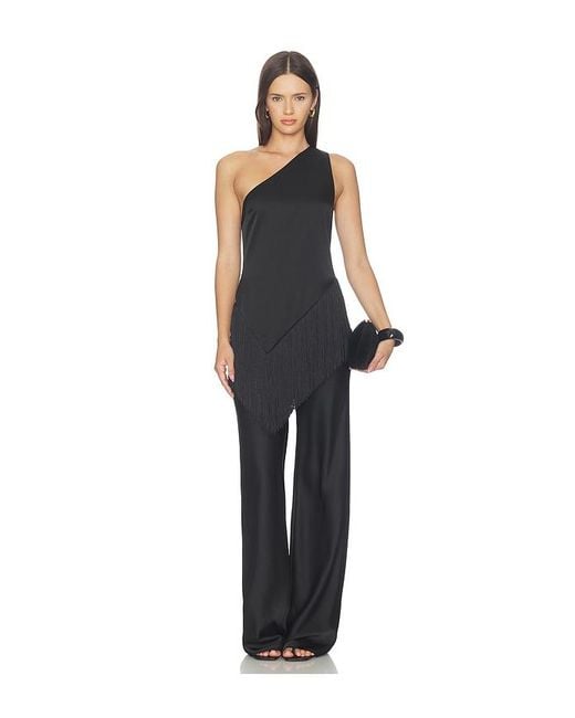 Lovers + Friends Black Olivia Satin Fringe Top