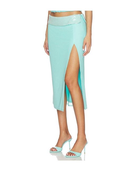 Tiger Mist Blue Sequin Foldover Midi Skirt