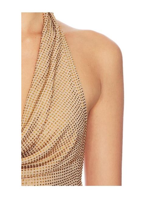 HAELO Natural Rhinestone Halter Mini Dress
