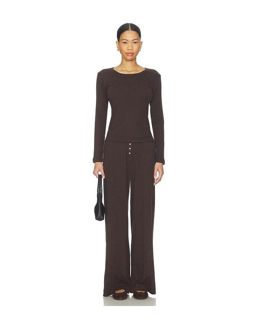 Leset Brown Pointelle Slim Fit Long Sleeve