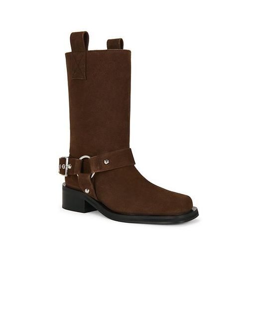 Ganni Brown Mid Shaft Biker Boot