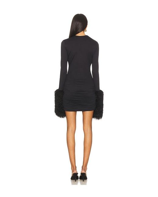Aniye Records Black Nika Faux Fur V Dress