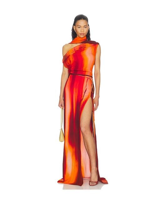 LAQUAN SMITH Red Asymmetrical Draped Dress With Scarf