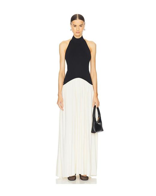 ROBE MAXI en Beige Solid & Striped en coloris White