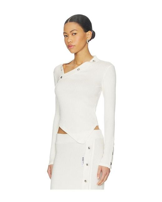 Gcds White Ribbed Snap Long Sleeve Top