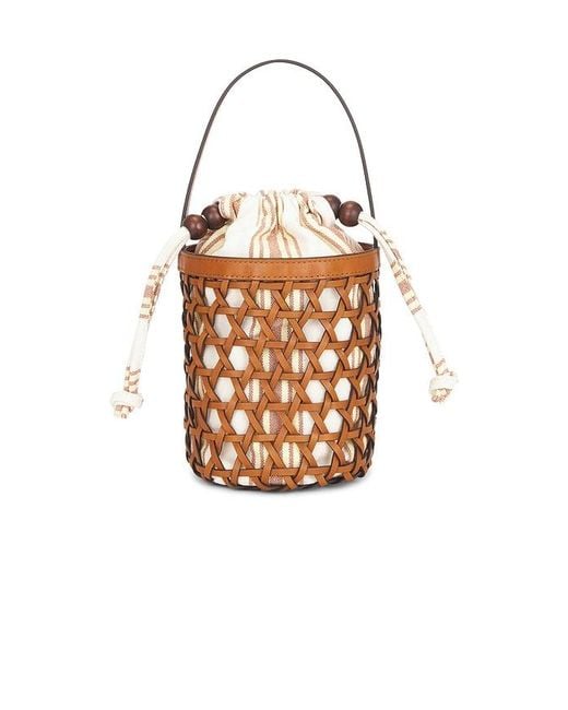 Loeffler Randall White Laith Stripe Canvas & Beads Bucket Bag