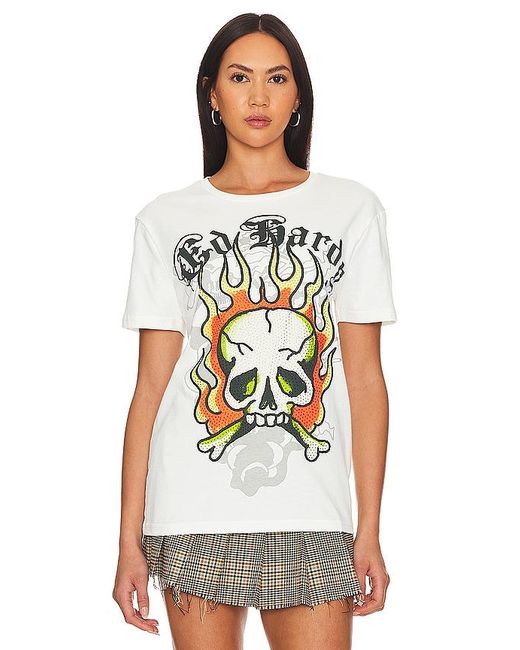 Camiseta flame skull Ed Hardy de hombre de color White