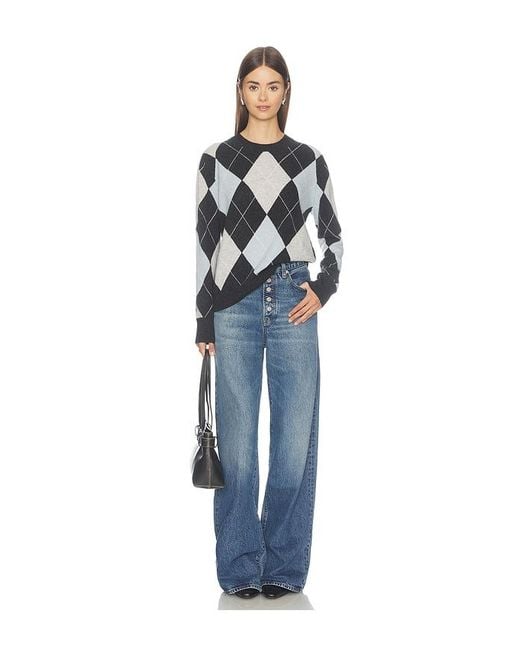 Enza Costa Blue Cashmere Argyle Sweater