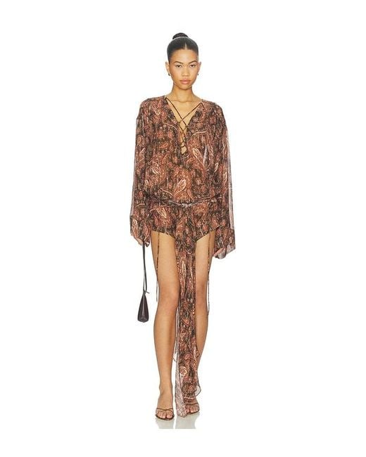 ANDAMANE Natural Indira Lace Up Wrapped Mini Dress