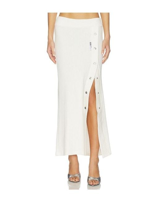 Gcds White Ribbed Snap Long Skirt