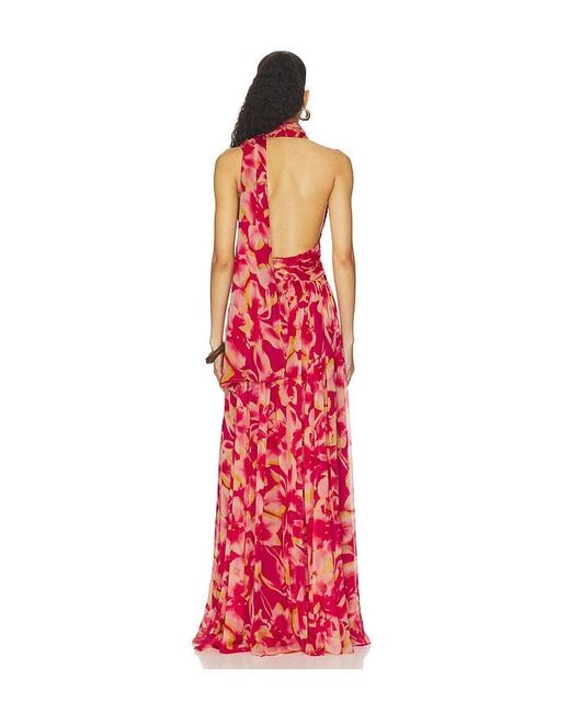 Rococo Sand Red Ruched Sash Maxi Dress