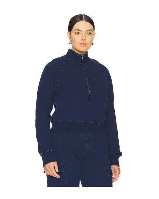GOOD AMERICAN Blue Jeanius Mock Zip Pullover