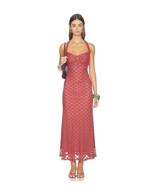 Bardot Red Mariko Halter Neck Midi Dress