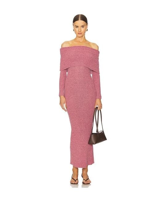 Line & Dot Red Lenora Off Shoulder Dress