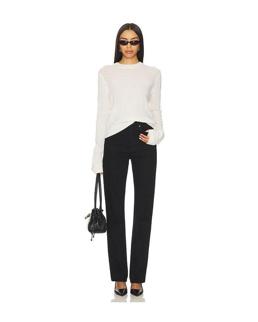 Enza Costa White Easy Long Sleeve Crew Sweater