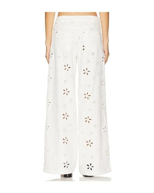 For Love & Lemons White Daisy Eyelet Baggy Jeans