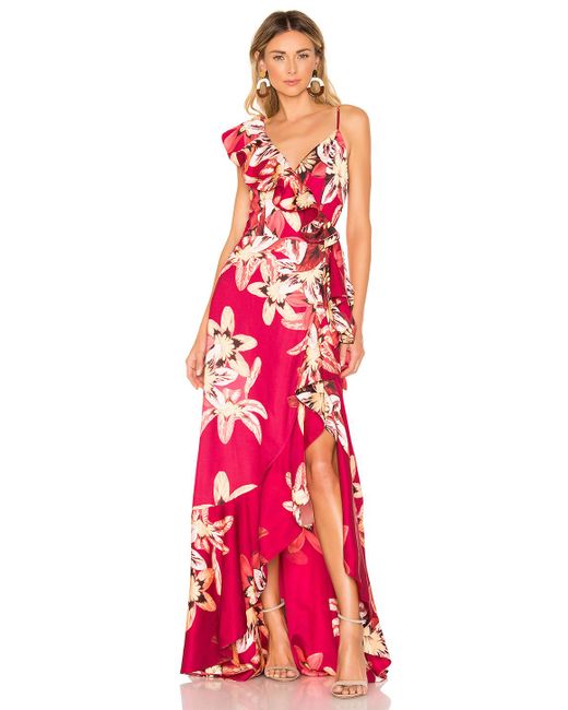 PATBO Pink Floral Carmen Maxi Wrap Dress