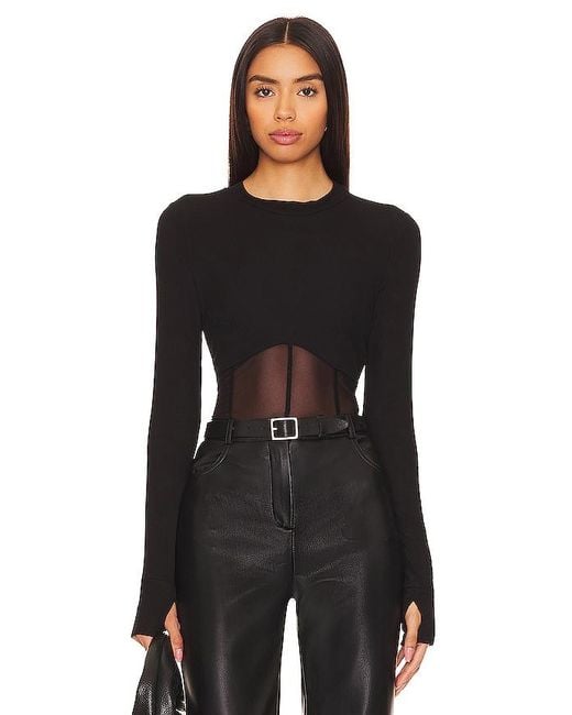 Michael Lauren Black Danton Rib Mesh Corset Top