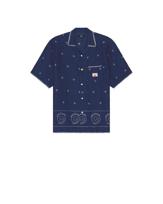 Malbon Golf Blue Ronin Linen Button Down Shirt for men