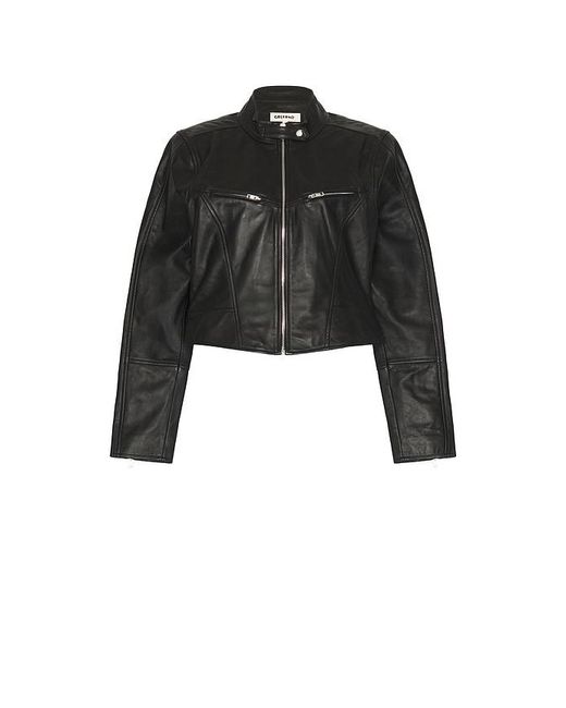 GRLFRND Blue Danica Leather Racer Jacket
