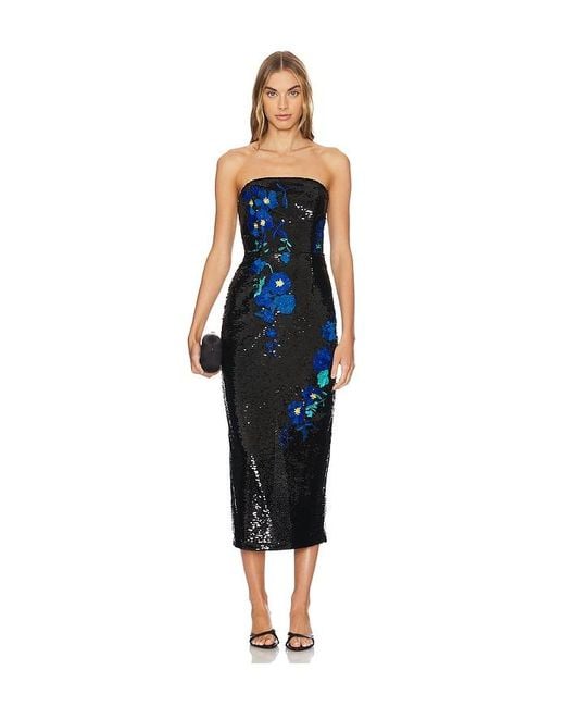 MILLY Blue Kait Vines Of Floral Sequins Dress