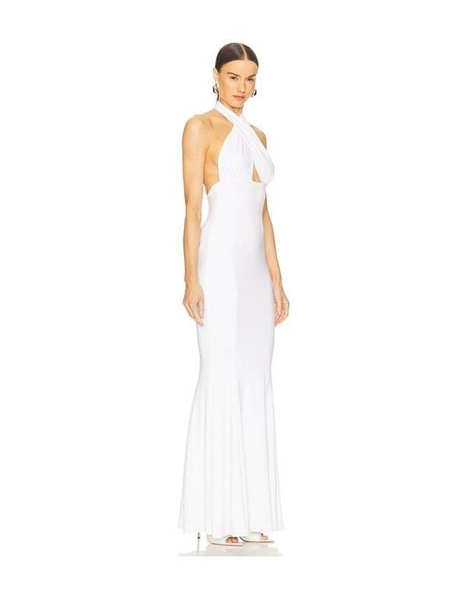 Norma Kamali White Halter Fishtail Gown