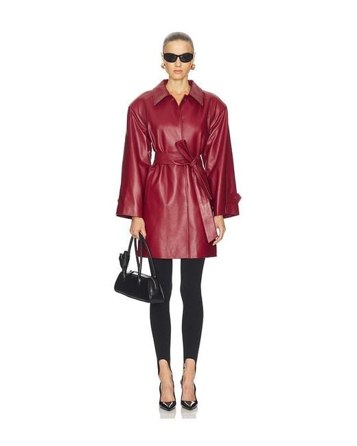 AEXAE Red Leather Padded Midi Coat