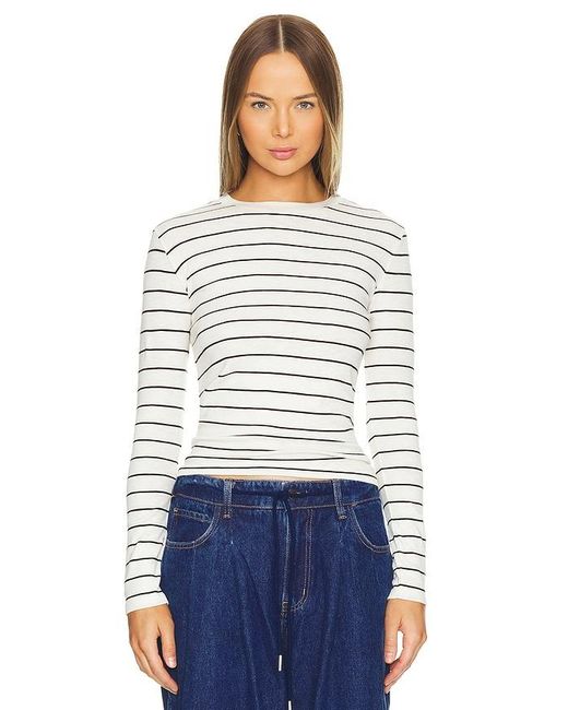 Vince White Striped Long Sleeve Crew Tee