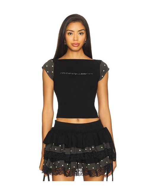 ZEMETA Black Boat Neck Polka Top