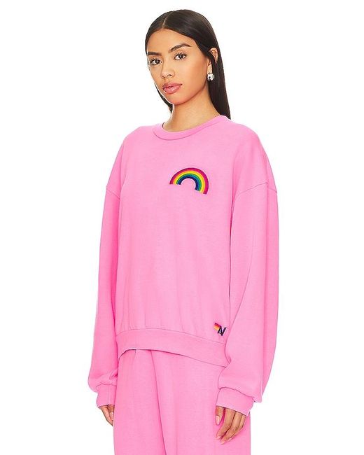 Aviator Nation Pink Rainbow Embroidery Crew Neck Sweatshirt