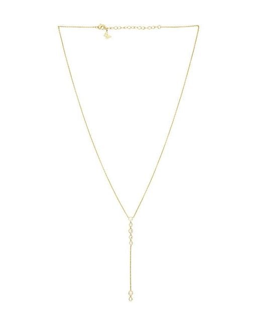 By Adina Eden White Multi Bezel Stone Drop Lariat Necklace