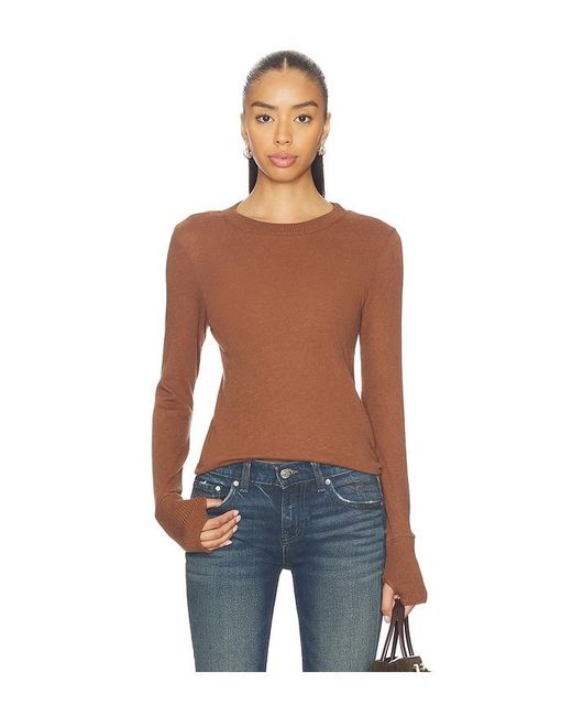 Enza Costa Blue Cashmere Easy Cuffed Crew Top