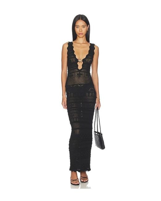 MORE TO COME Black Cattleya Crochet Maxi Dress