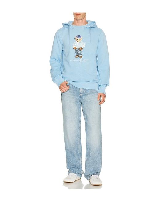 Polo Ralph Lauren Blue Long Sleeve Vintage Fleece Novelty Denim Bear Hoodie for men