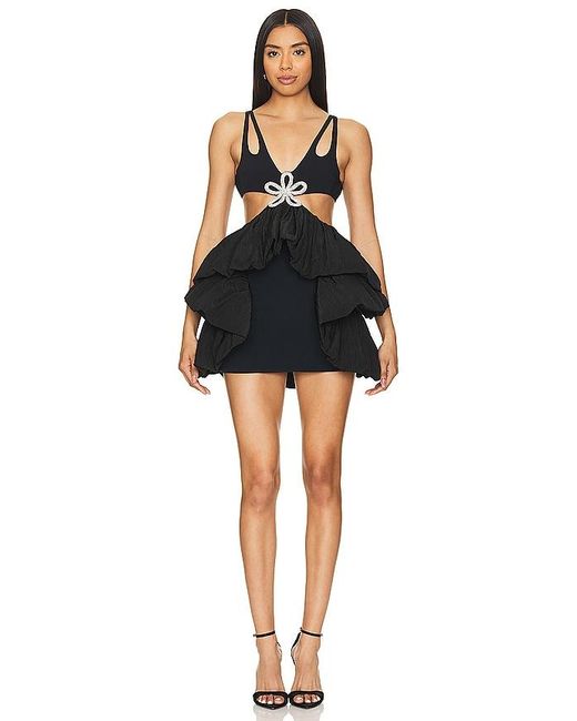 David Koma Black Crystal Daisy Puff Mini Dress