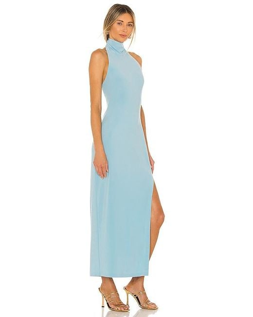 Norma Kamali Blue Halter Turtle Side Slit Gown