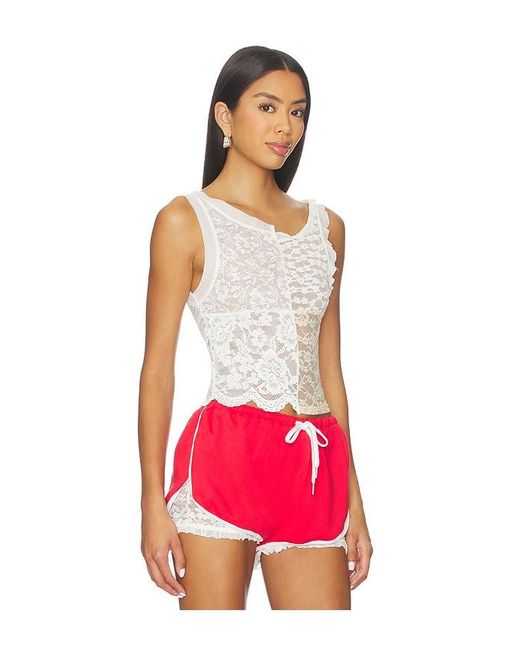 YUHAN WANG Red Patchwork Lace Tank Top