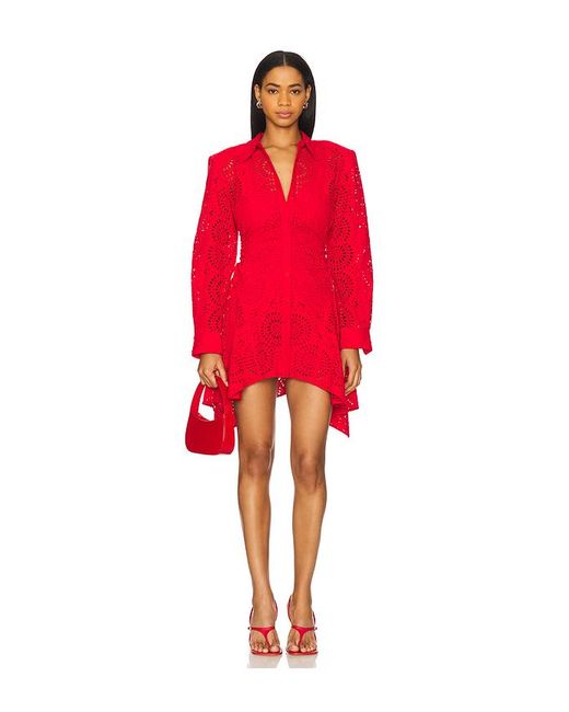 AKNVAS Red Button-Down-Kleid Mit Lochstickereien Deena