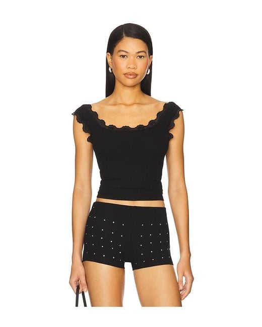 LNA Black Tanktop Aus Spitze Mit Rippstruktur Cassidy