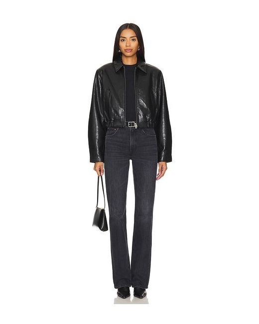 Agolde Black Cropped Leather Moto Jacket
