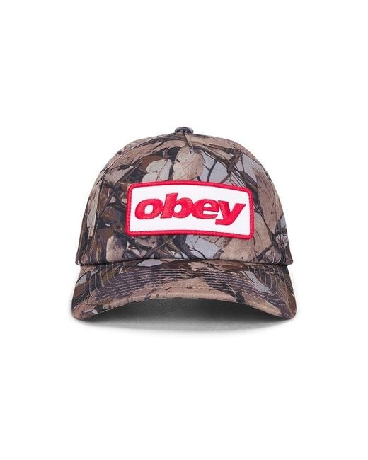 Obey Red Ranch 5 Panel Snapback Hat for men